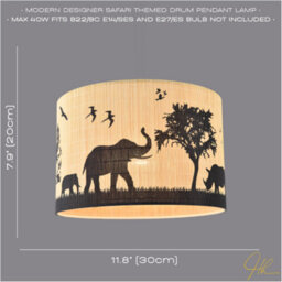 Happy Homewares Modern Safari Bamboo Pendant Light Shade With Black Animals And Trees - thumbnail 6