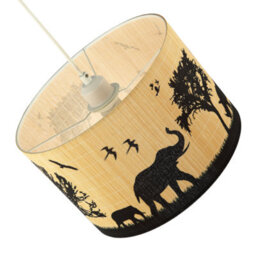 Happy Homewares Modern Safari Bamboo Pendant Light Shade With Black Animals And Trees - thumbnail 4