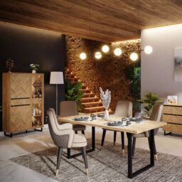Furniture To Go Nikomedes Display Cabinet In Spica Oak/matt Black/bartex Oak - thumbnail 6