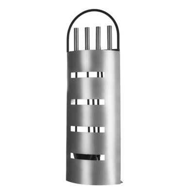Livivo 5 Piece Fireplace Tools Set Heavy Duty Steel Companion Kit With Stand Tongs Brush Shovel And Poker Silver