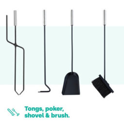Livivo 5 Piece Fireplace Tools Set Heavy Duty Steel Companion Kit With Stand Tongs Brush Shovel And Poker Silver - thumbnail 4