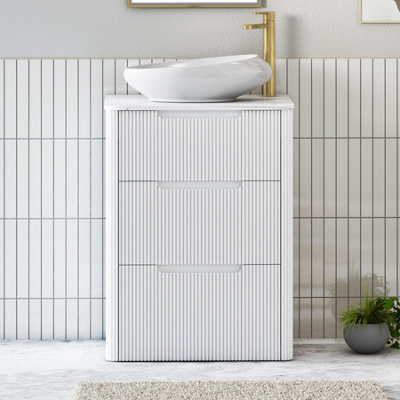 Royal Bathrooms Avenza 600mm Matt White Floor Standing Countertop Bathroom Vanity Unit 3 Drawer With Nova Basin - image 1