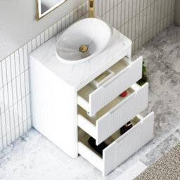 Royal Bathrooms Avenza 600mm Matt White Floor Standing Countertop Bathroom Vanity Unit 3 Drawer With Nova Basin - thumbnail 5