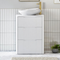 Royal Bathrooms Avenza 600mm Matt White Floor Standing Countertop Bathroom Vanity Unit 3 Drawer With Nova Basin - thumbnail 1