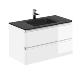 Plum&clay Marvel Gloss White Wall Hung Bathroom Vanity Unit With Grey Glass Basin (W)900mm