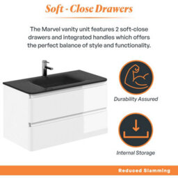Plum&clay Marvel Gloss White Wall Hung Bathroom Vanity Unit With Grey Glass Basin (W)900mm - thumbnail 4