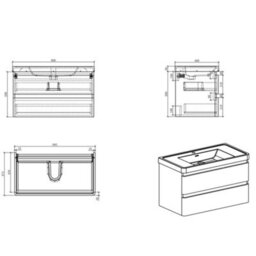 Plum&clay Marvel Gloss White Wall Hung Bathroom Vanity Unit With Grey Glass Basin (W)900mm - thumbnail 8