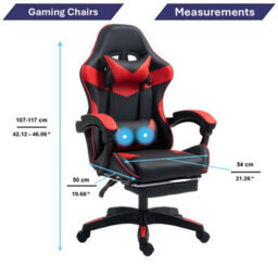 Home Treats Gaming Chair Leather With Footrest, Computer Chair With Massage Added Lumbar Support - Black & Red - thumbnail 2