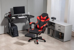 Home Treats Gaming Chair Leather With Footrest, Computer Chair With Massage Added Lumbar Support - Black & Red - thumbnail 3