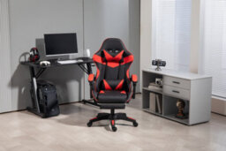 Home Treats Gaming Chair Leather With Footrest, Computer Chair With Massage Added Lumbar Support - Black & Red - thumbnail 4
