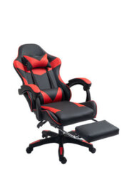 Home Treats Gaming Chair Leather With Footrest, Computer Chair With Massage Added Lumbar Support - Black & Red