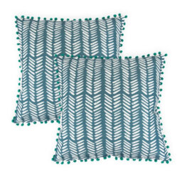Gardenwize Pair Of Outdoor Garden Sofa Chair Furniture Scatter Cushions- Teal Fern - thumbnail 2