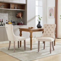 Matteo Set Of 6 Modern Upholstered Velvet Dining Chairs With Button Tufted Back & Brushed Wood Legs - Beige - thumbnail 5