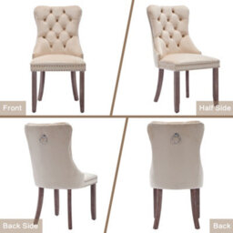 Matteo Set Of 6 Modern Upholstered Velvet Dining Chairs With Button Tufted Back & Brushed Wood Legs - Beige - thumbnail 8