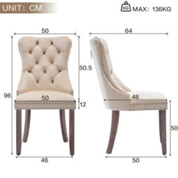 Matteo Set Of 6 Modern Upholstered Velvet Dining Chairs With Button Tufted Back & Brushed Wood Legs - Beige - thumbnail 9