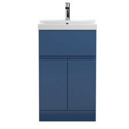 Hudson Reed Urban Satin Blue Floor Standing 2 Door 1 Drawer Vanity Unit And Basin With Silent Close, 860 X 510 X 395 - thumbnail 4