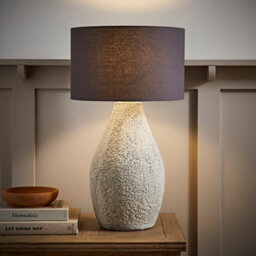 Valuelights Colin Grey Drum Shade Grey Speckled Hand Finished Ceramic Table Lamp With Bulb