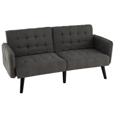 Costway 164 Cm Convertible Futon Sofa Bed Couch Loveseat W/ Backrests Grey - image 1
