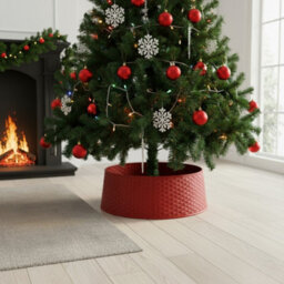 Pegdev - Pdl Rattan Style Christmas Tree Skirt Decorative Base Cover Hide Tree Stand White Foldable Reusable Festive Decoration - thumbnail 3