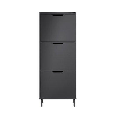 Sobuy Fsr151-H-Sch, Narrow Shoe Rack With 3 Flip Drawers Slim Wooden Shoe Storage Cupboard,black,w50.3Xd19Xh129 - image 1