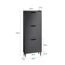 Sobuy Fsr151-H-Sch, Narrow Shoe Rack With 3 Flip Drawers Slim Wooden Shoe Storage Cupboard,black,w50.3Xd19Xh129 - thumbnail 3