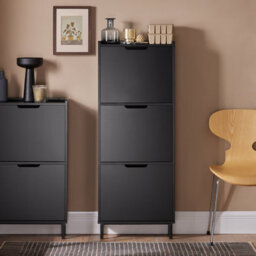 Sobuy Fsr151-H-Sch, Narrow Shoe Rack With 3 Flip Drawers Slim Wooden Shoe Storage Cupboard,black,w50.3Xd19Xh129 - thumbnail 2