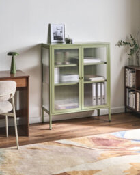 Beliani Glass Display Sideboard Lerryn Metal 90 Cm Green - thumbnail 2