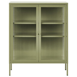 Beliani Glass Display Sideboard Lerryn Metal 90 Cm Green - thumbnail 5