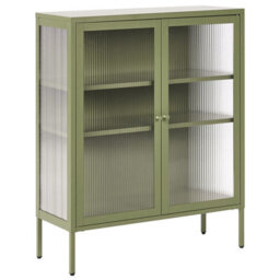 Beliani Glass Display Sideboard Lerryn Metal 90 Cm Green - thumbnail 1