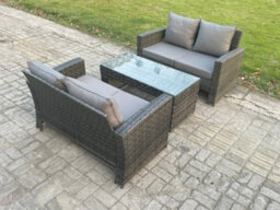 Fimous 3 Pieces Garden Furniture Sets Poly Rattan Outdoor Patio Furniture Pe Wicker Furniture Set With Loveseat And Table - thumbnail 1