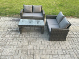 Fimous 3 Pieces Garden Furniture Sets Poly Rattan Outdoor Patio Furniture Pe Wicker Furniture Set With Loveseat And Table - thumbnail 2