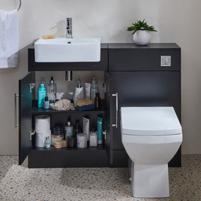 Homestylestore 1050mm Black Grey Bathroom Combination Vanity Unit With Toilet Pan And Chrome Bar Handle - image 1