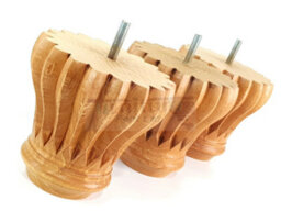 L&F Set Of 4 Replacement Furniture Bun Feet Golden Oak Stain Turned Wooden Legs 110mm High M8 (8mm) - thumbnail 7