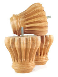 L&F Set Of 4 Replacement Furniture Bun Feet Golden Oak Stain Turned Wooden Legs 110mm High M8 (8mm) - thumbnail 6