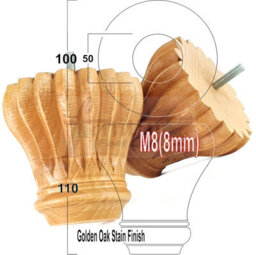 L&F Set Of 4 Replacement Furniture Bun Feet Golden Oak Stain Turned Wooden Legs 110mm High M8 (8mm) - thumbnail 1