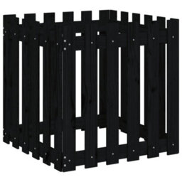 Berkfield Garden Planter With Fence Design Black 60X60X60 Cm Solid Wood Pine - thumbnail 4