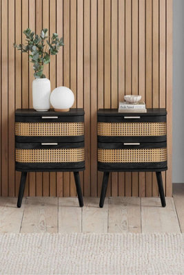 Birlea Pair Of Rattan Bedside Cabinet 2 Drawer Black Sark Side Table - image 1