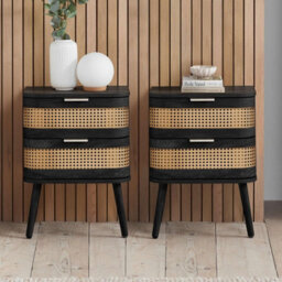 Birlea Pair Of Rattan Bedside Cabinet 2 Drawer Black Sark  Side Table - thumbnail 2