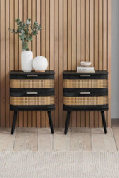 Birlea Pair Of Rattan Bedside Cabinet 2 Drawer Black Sark  Side Table - thumbnail 1