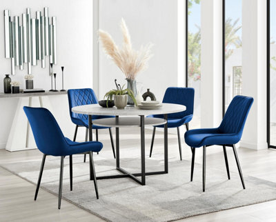 Furniturebox Uk Adley Grey Concrete Effect Storage Dining Table & 4 Navy Pesaro Black Leg Chairs - image 1