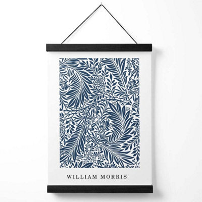 Artze Wall Art Vintage William Morris Larkspur In Navy And White / Black Frame / Size: A4 - image 1