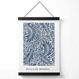 Artze Wall Art Vintage William Morris Larkspur In Navy And White / Black Frame / Size: A4 - thumbnail 1