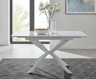 Furniturebox Lira Modern Rectangular White High Gloss Extending Dining Table 100Cm 4 Or 6 Seater With White Metal Starburst Legs - image 1