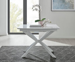 Furniturebox Lira Modern Rectangular White High Gloss Extending Dining Table 100Cm 4 Or 6 Seater With White Metal Starburst Legs - thumbnail 4