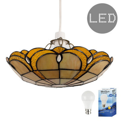 Valuelights Tiffany Jewel Amber Stained Glass Ceiling Lamp Shade And Bulb - image 1