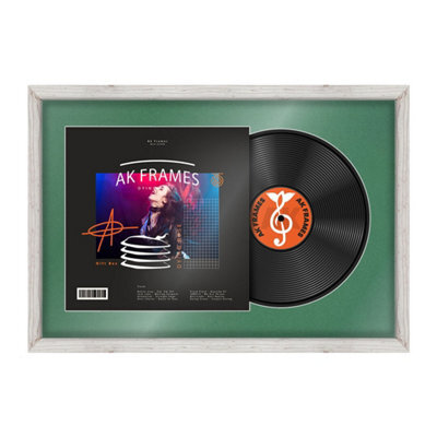 "AK Frames 25X17"" White Rustic Modern Vinyl Record Frame With Emerald Mount For 12 Inch Lp Cover & Disc - Overlapped Design" - image 1