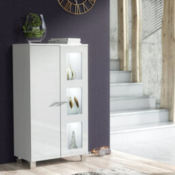 Furneo White Sideboard Cabinet Modern High Gloss &matt Cupboard White Led Lights Mia 02 - thumbnail 1