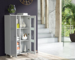Furneo White Sideboard Cabinet Modern High Gloss &matt Cupboard White Led Lights Mia 02 - thumbnail 2