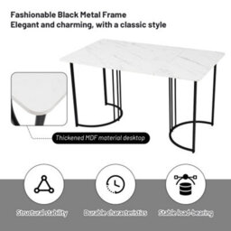 Btm Kitchen Dining Table 140X80Cm With Metal Frame Marble Look Adjustable Feet In White Or Black - thumbnail 3