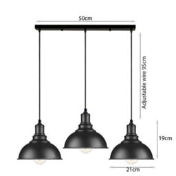 3 Light Black Industrial Pendant Light Hanging Ceiling Fixture For Kitchen, Dining Room, Or Loft - thumbnail 2
